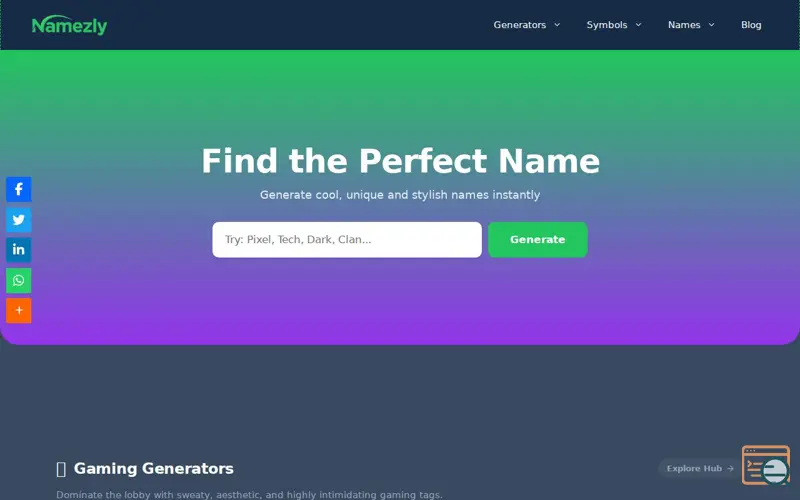 Screenshot of Namezly
