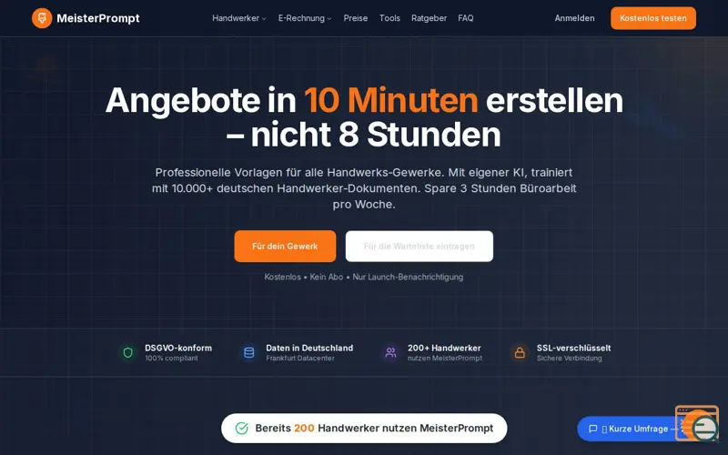 Screenshot of MeisterPrompt - KI für Handwerker