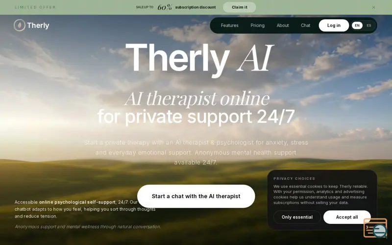 Screenshot of Therly AI, a launch using Timeweb