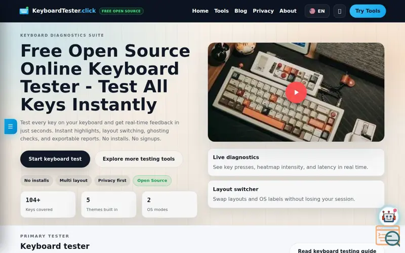 Screenshot of KeyboardTester.Click, a launch using AntiSpamCloud