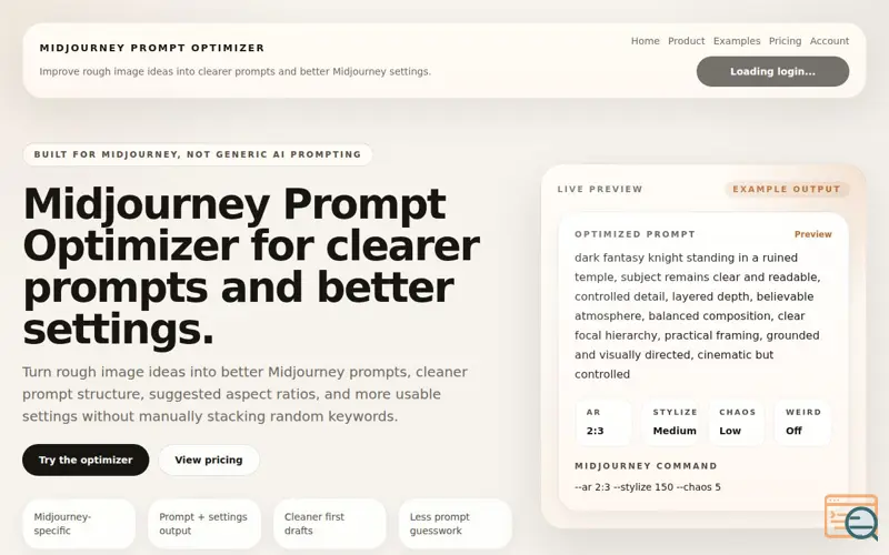 Screenshot of Midjourney Prompt Optimizer
