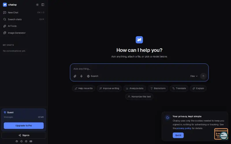 Screenshot of Chatxy — every AI model, one place, a launch using Freemius
