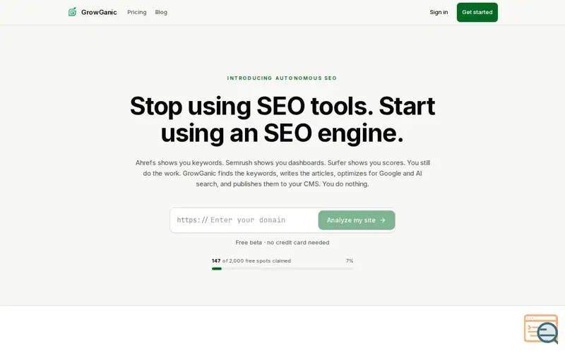 Screenshot of GrowGanic