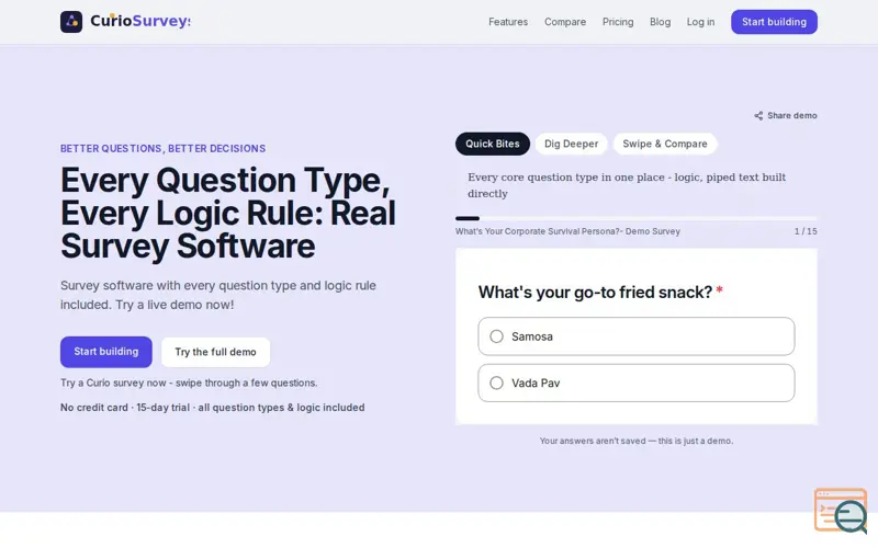 Screenshot of Curio Surveys