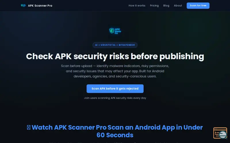 Screenshot of APK Scanner Pro, a launch using Render