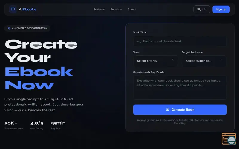 Screenshot of AI Ebook website
