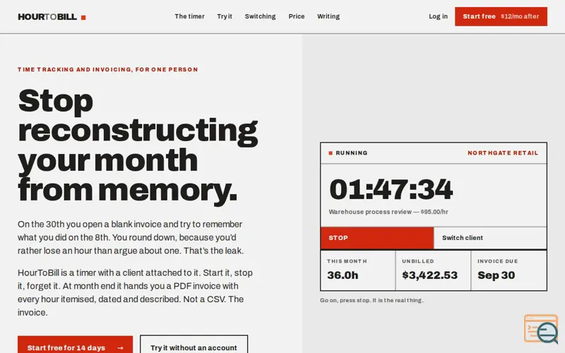 Screenshot of HourToBill