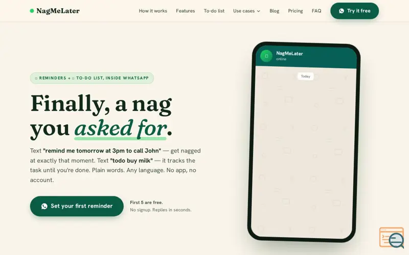 Screenshot of NagMeLater