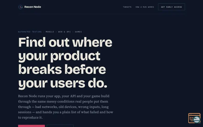 Screenshot of Recon Node — automated testing for apps, APIs and games