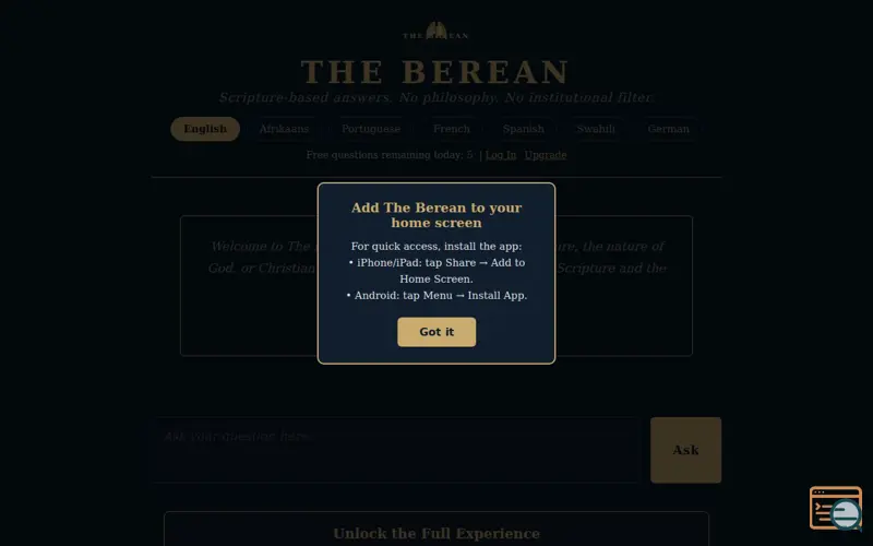 Screenshot of The Berean