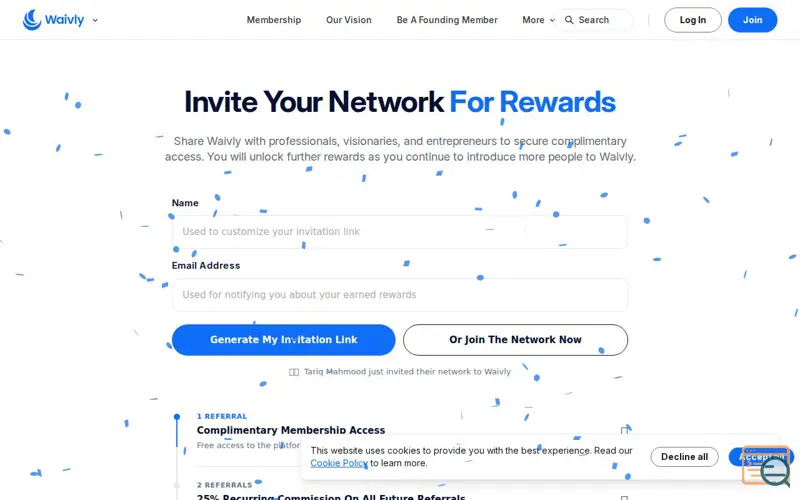 Screenshot of Waivly Referral Program - Get Rewards