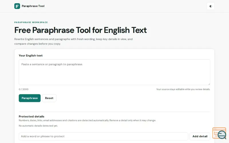 Screenshot of Free Paraphrase Tool