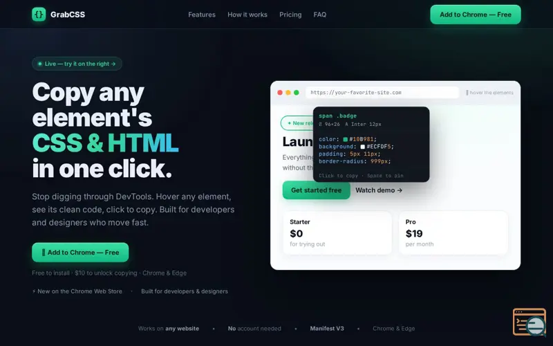 Screenshot of GrabCSS