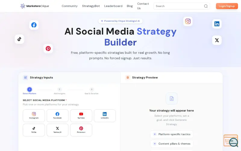 Screenshot of AI Social Media Strategy Builder