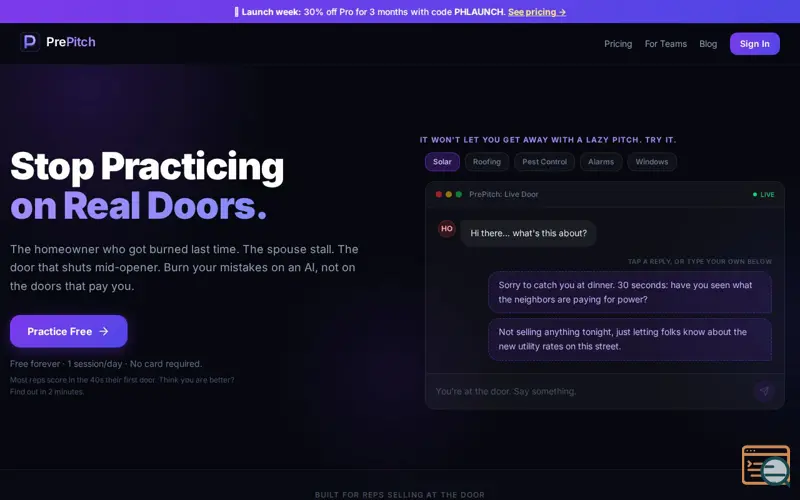 Screenshot of PrePitch