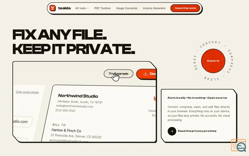 Screenshot of tooldo — Free tools for everyday files