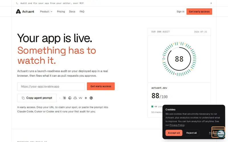 Screenshot of Actuant — audit, fix and launch your app