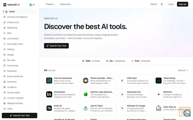 Screenshot of IndexOf.AI, a launch using NextLaunch