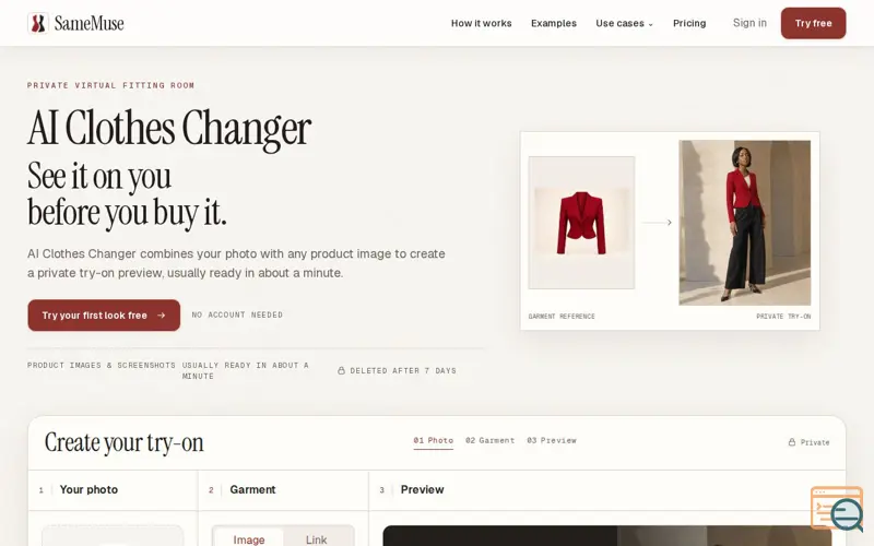 Screenshot of AI Clothes Changer — See It On You Before You Buy | SameMuse
