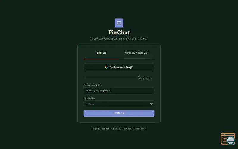 Screenshot of FinChat — Expense Tracker, a launch using Serwist