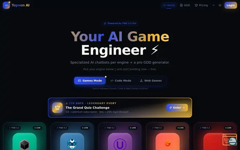 Screenshot of TVAI Update: Introducing Web Games Mode, a launch using Puter
