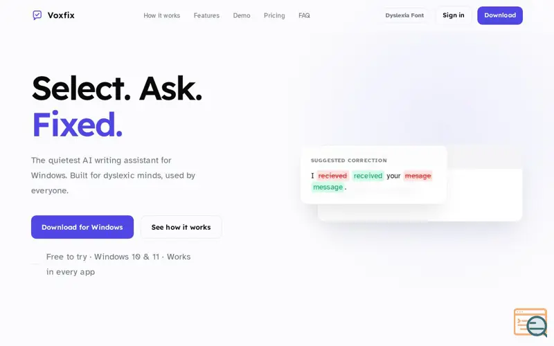 Screenshot of Voxfix — AI Writing & Voice Assistant for Dyslexia
