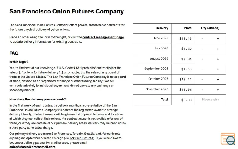 Screenshot of Onionfutures