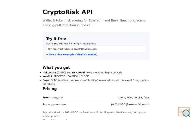 Screenshot of CryptoRisk API