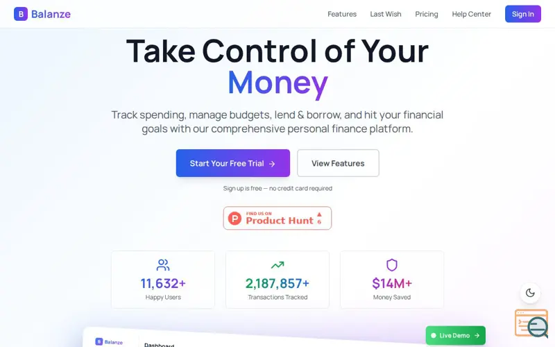 Screenshot of Balanze
