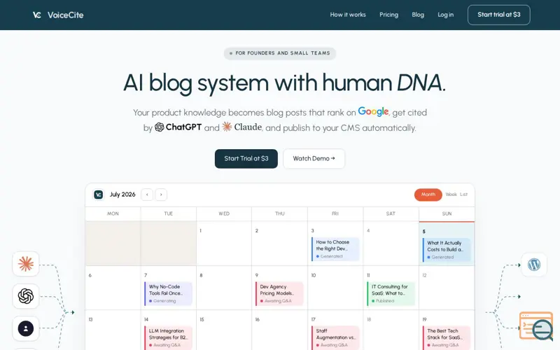 Screenshot of AI blog system with human DNA