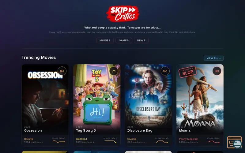 Screenshot of Skip The Critics