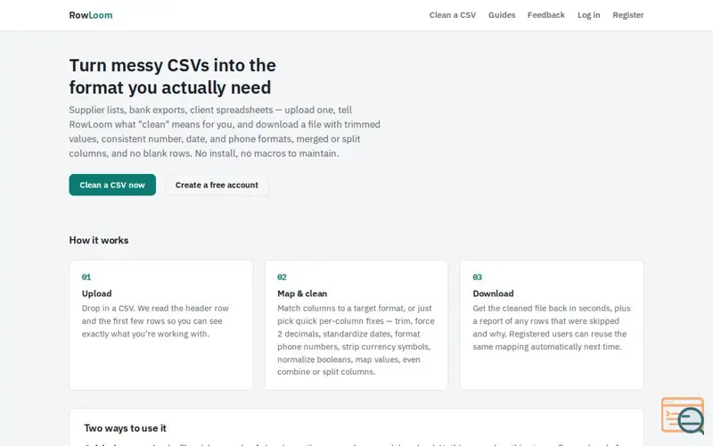Screenshot of RowLoom — Clean and Reformat Messy CSV Files Online