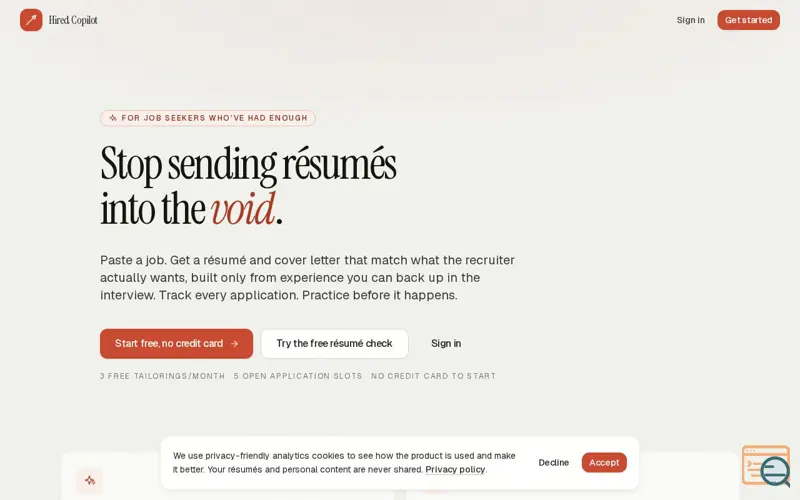Screenshot of Hiredcopilot