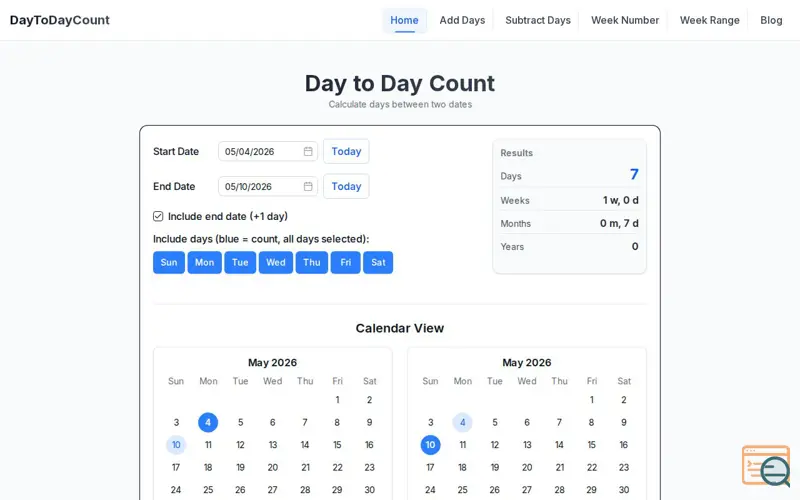 Screenshot of Day to Day Count