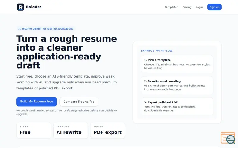 Screenshot of RoleArc