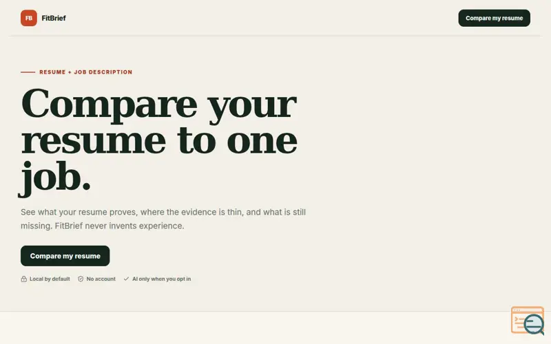 Screenshot of FitBrief — Match Your Resume to One Job With Evidence