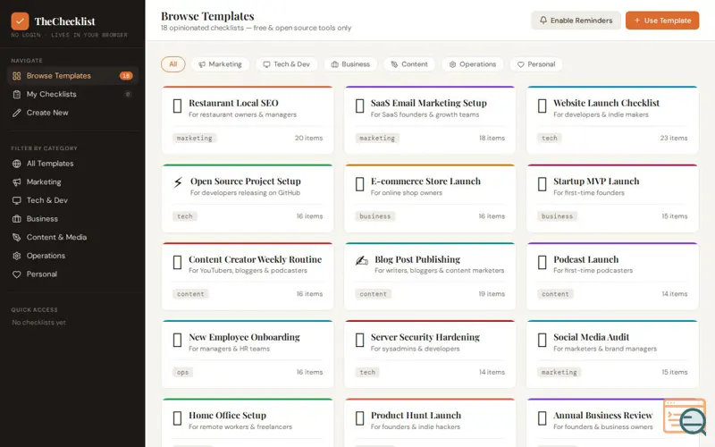 Screenshot of TheChecklist