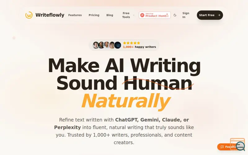 Screenshot of Writeflowly, a launch using Endorsely
