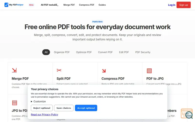 Screenshot of Free Online PDF Tools | Convert, Compress & Edit PDFs | My PDF Helper