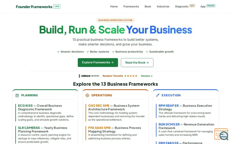 Screenshot of Founder Frameworks Lab