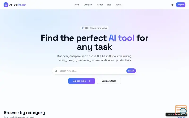 Screenshot of AI Tool Radar