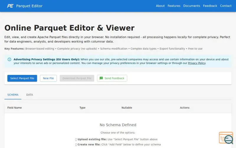 Screenshot of Parquet Editor