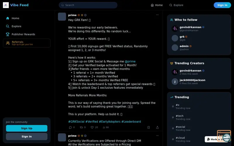 Screenshot of Vibe Feed
