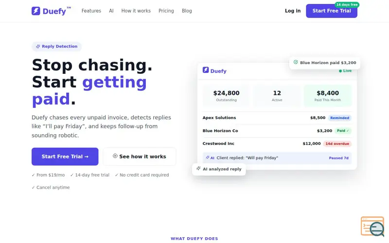 Screenshot of Duefy