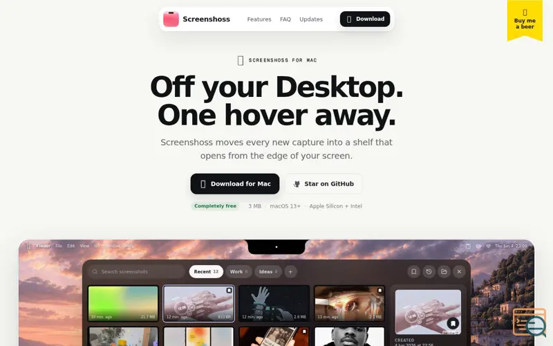 Screenshot of Screenshoss — A screenshot shelf for Mac