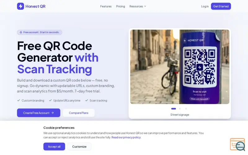 Screenshot of HonestQR