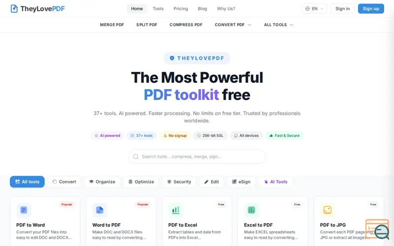 Screenshot of TheyLovePDF