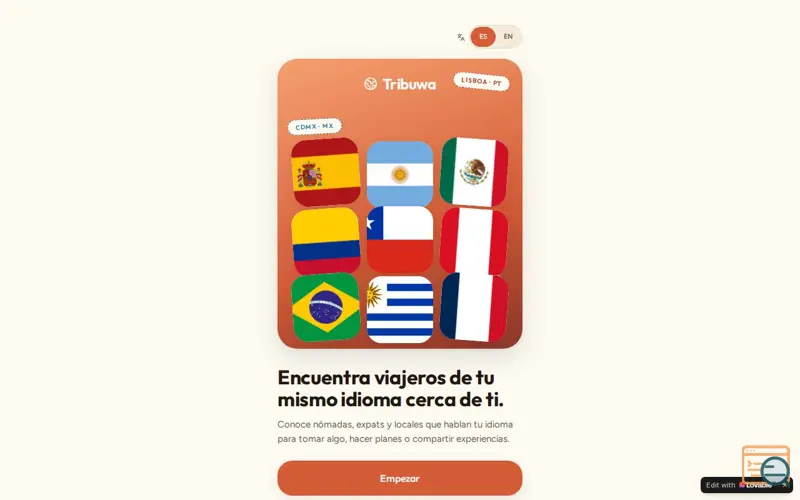 Screenshot of Tribuwa — Encuentra viajeros cerca de ti