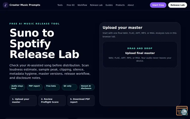 Screenshot of Release Lab by Creator Music Prompts