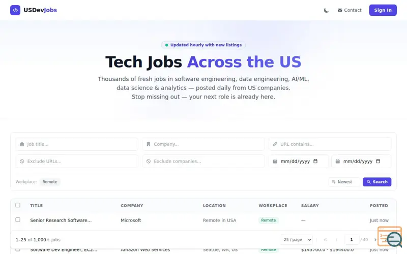 Screenshot of USDevJobs